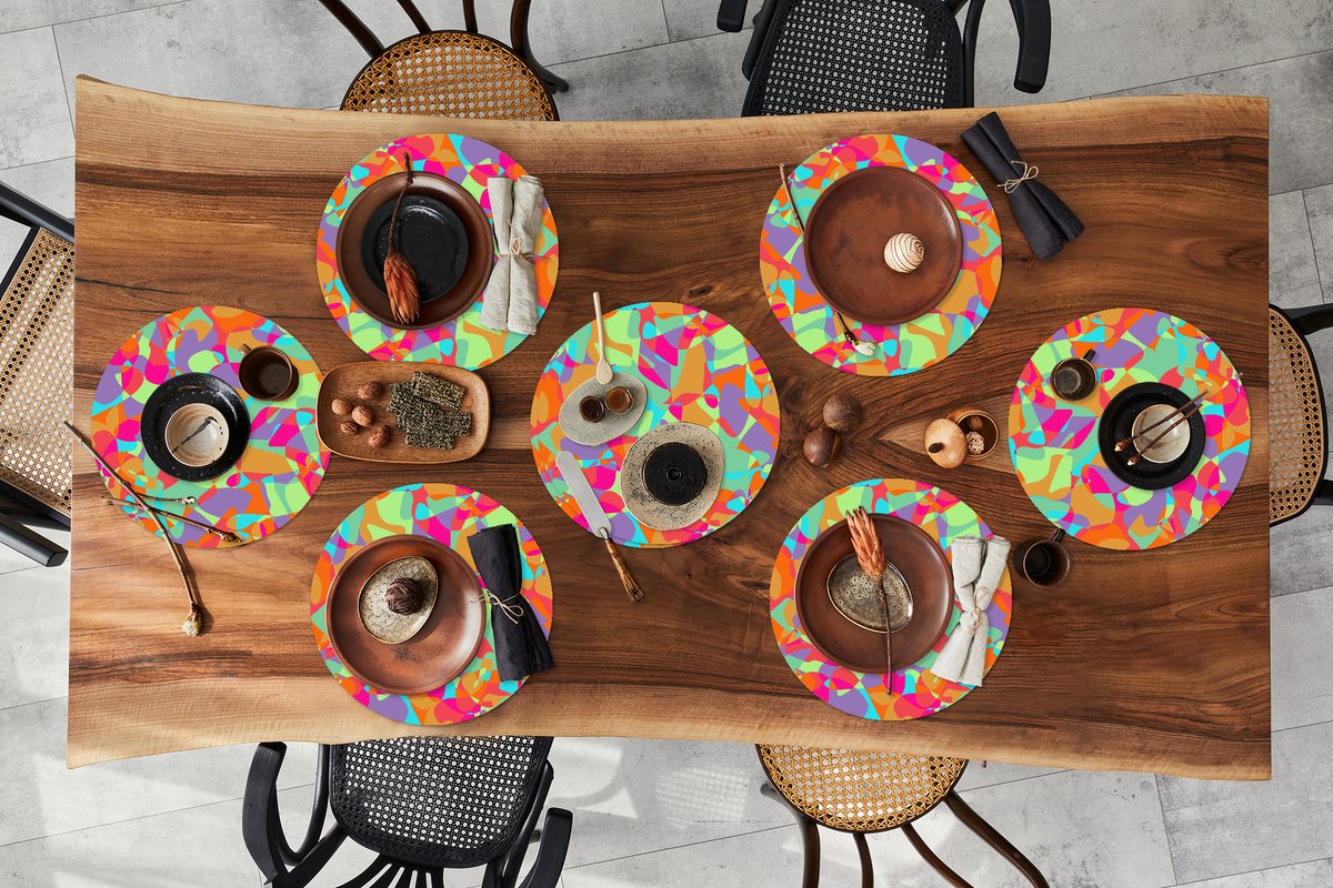 Ronde placemats - Onderlegger - Placemats rond - Lavalamp - Regenboog - Patronen - Hippie - 8 stuks