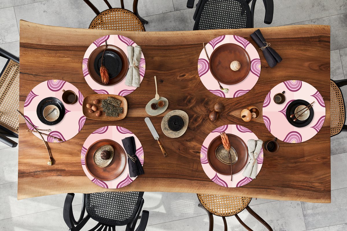 Ronde placemats - Onderlegger - Placemats rond - Paars - Patronen - Uien - 6 stuks