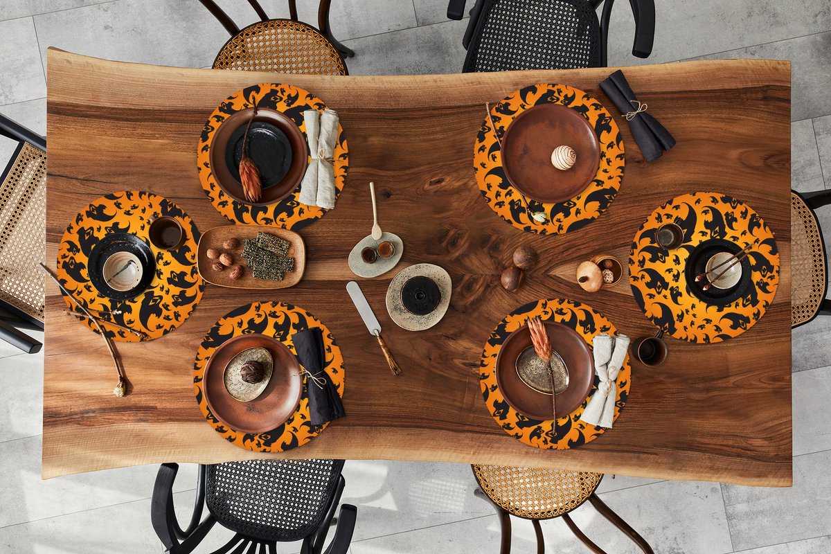 Ronde placemats - Onderlegger - Placemats rond - Halloween - Oranje - Patronen - 6 stuks