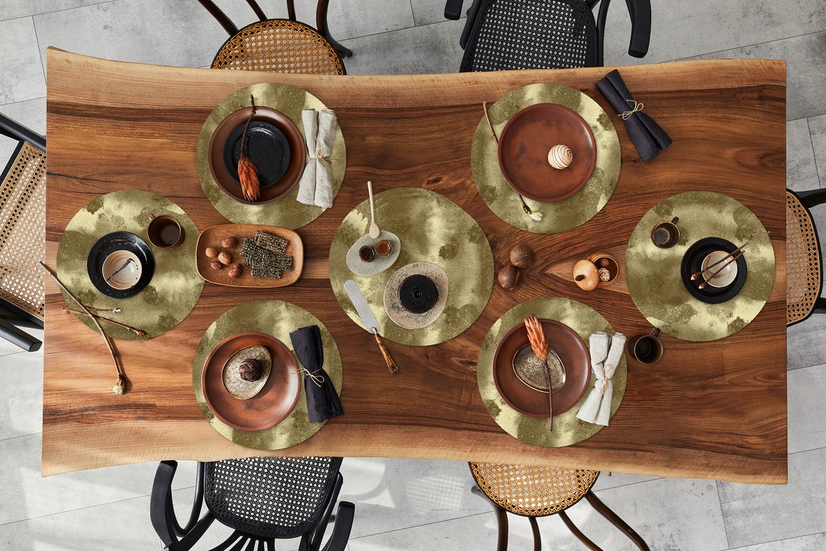 Ronde placemats - Onderlegger - Placemats rond - Goud - Abstract - Verf - 10 stuks