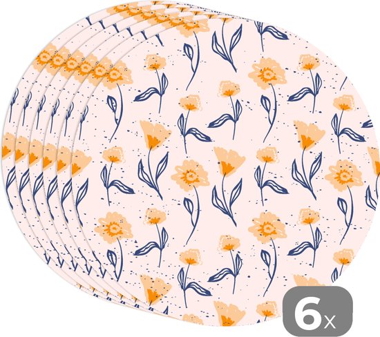 Sets de table ronds - Dessous de verre - Napperons ronds - Fleurs - Motifs - Été - 6 pièces