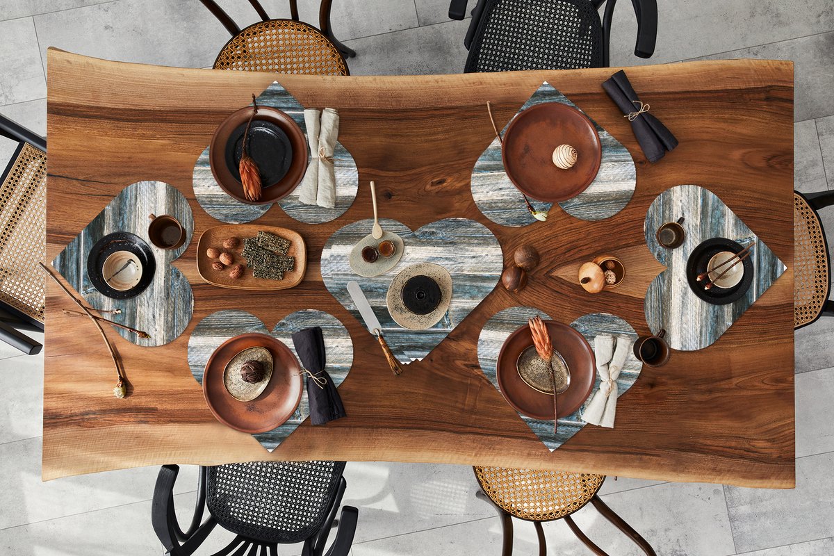 Onderleggers - Placemats - Placemats hartje - Vintage - Patroon - Hout - 10 stuks