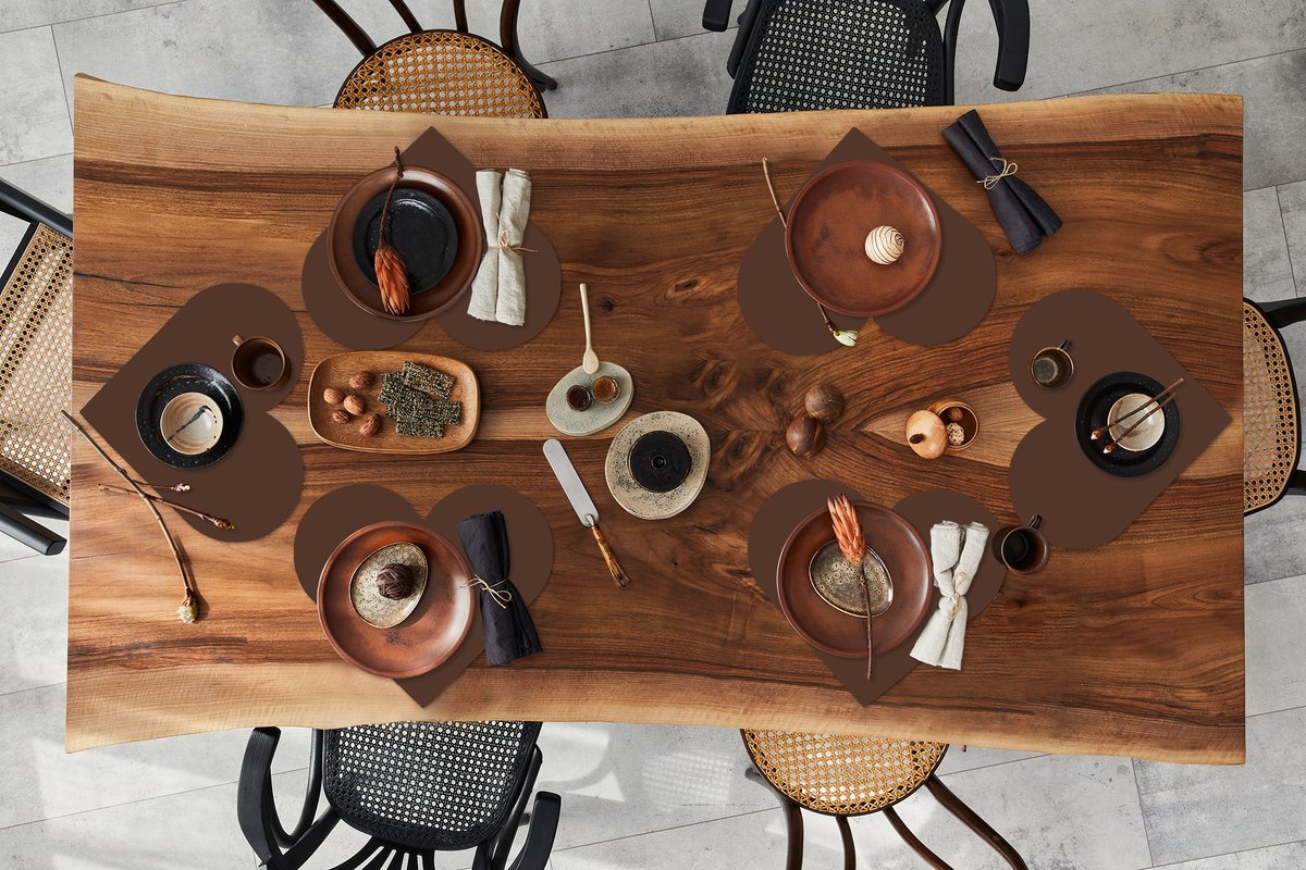 Onderleggers - Placemats - Placemats hartje - Bruin - Donker - Kleuren - 6 stuks