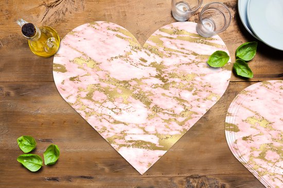 Dessous de verre - Napperons de table - Napperons de table coeur - Imprimé marbré - Gold - Rose - Motif - 6 pièces