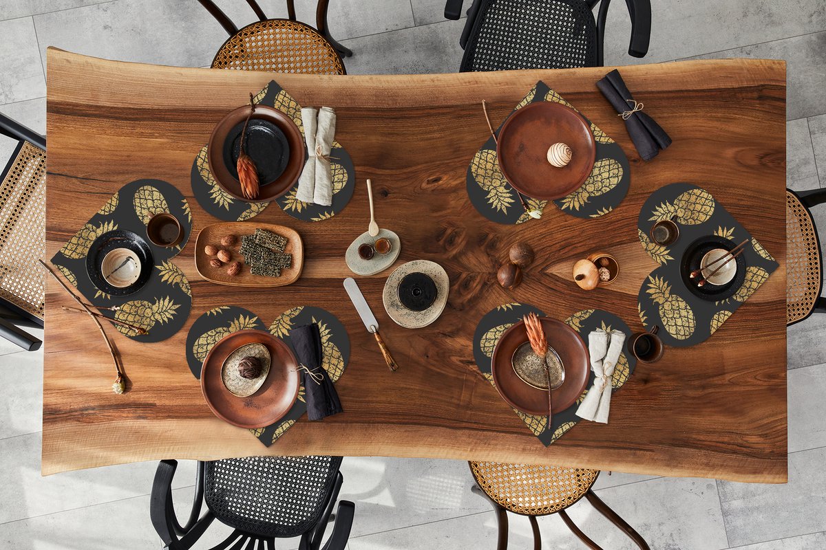 Onderleggers - Placemats - Placemats hartje - Ananas - Goud - Luxe - Patronen - 6 stuks