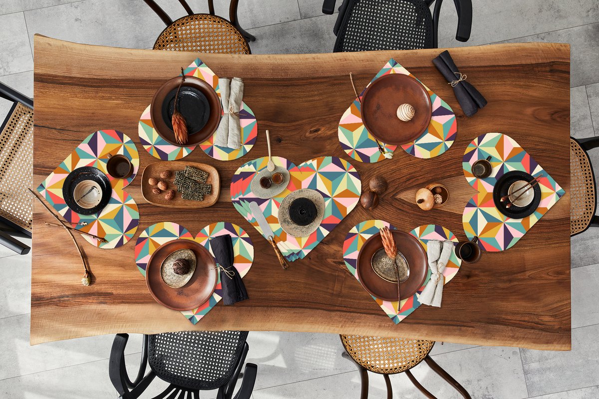 Onderleggers - Placemats - Placemats hartje - Retro - Regenboog - 3D - Geometrie - Driehoek - 10 stuks