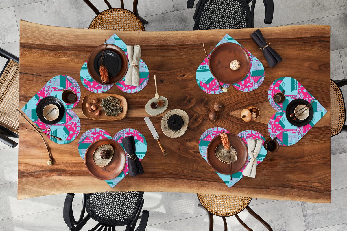 Onderleggers - Placemats - Placemats hartje - Patronen - Abstract - Huis - 6 stuks