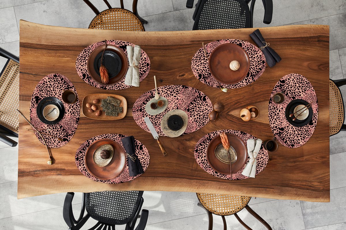 Placemats ovaal - Onderleggers - Ovale placemats - Koraal - Roze - Structuur - Patronen - 10 stuks