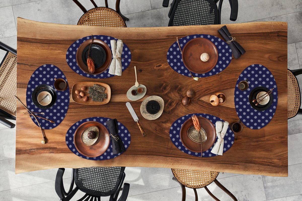 Placemats ovaal - Onderleggers - Ovale placemats - Patronen - Zee - Boot - Stuurwiel - 6 stuks