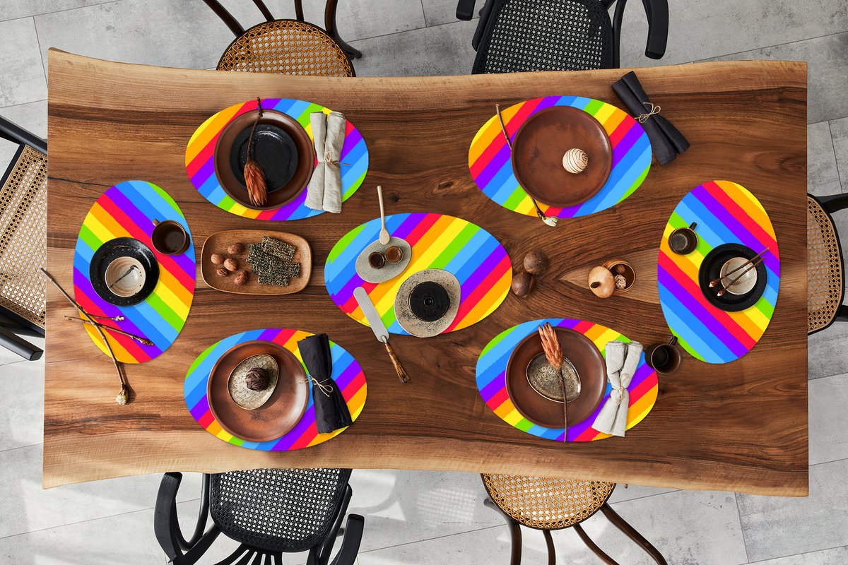 Placemats ovaal - Onderleggers - Ovale placemats - Regenboog - Patronen - Pride - 8 stuks