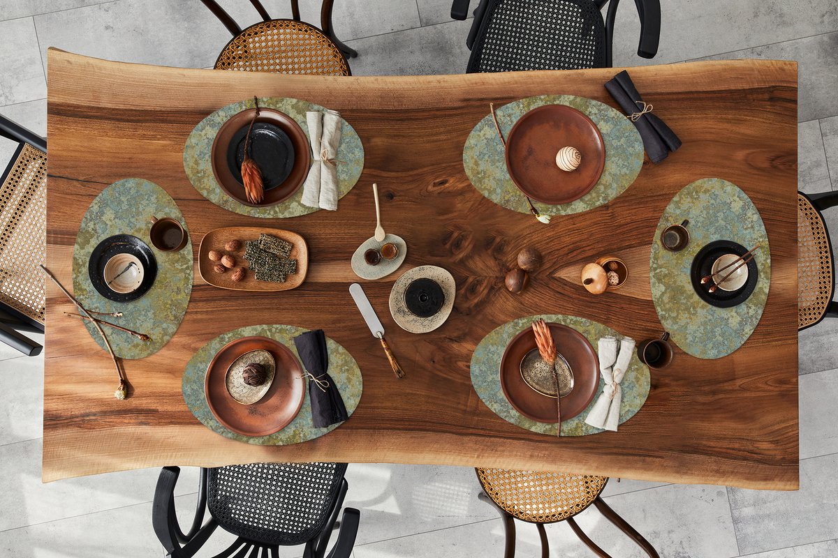 Placemats ovaal - Onderleggers - Ovale placemats - Patroon - Abstract - Verf - Goud - 6 stuks