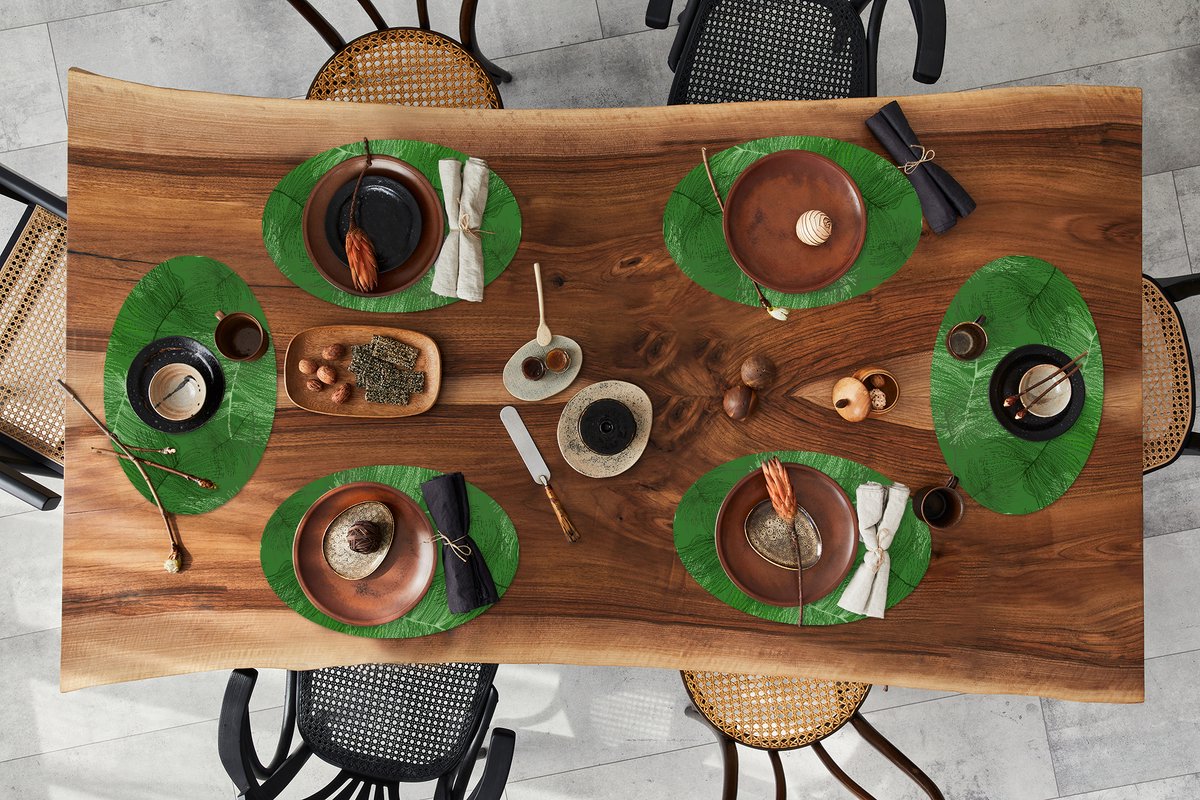 Placemats ovaal - Onderleggers - Ovale placemats - Patronen - Bladeren - Groen - 6 stuks