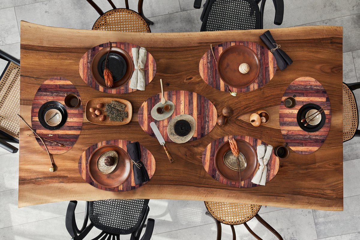 Placemats ovaal - Onderleggers - Ovale placemats - Plank - Vintage - Patroon - 8 stuks
