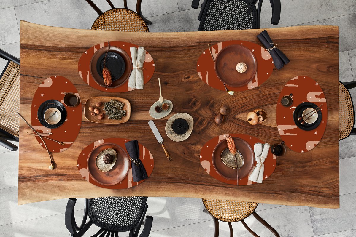 Placemats ovaal - Onderleggers - Ovale placemats - Sterren - Kat - Design - 6 stuks