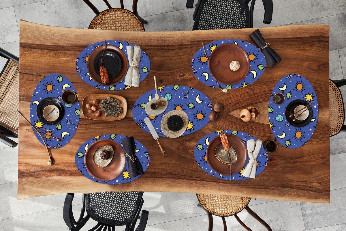 Placemats ovaal - Onderleggers - Ovale placemats - Planeten - Sterren - Design - 10 stuks