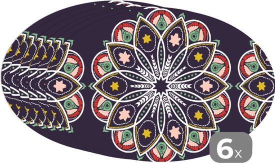 Napperons ovales - Sous-verres - Sets de table ovales - Mandala - Etoile - Design - 6 pièces