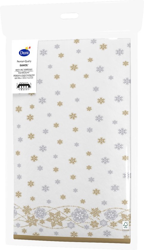 Papieren tafellaken/tafelkleed met gouden sneeuwvlokken 138 x 280 cm