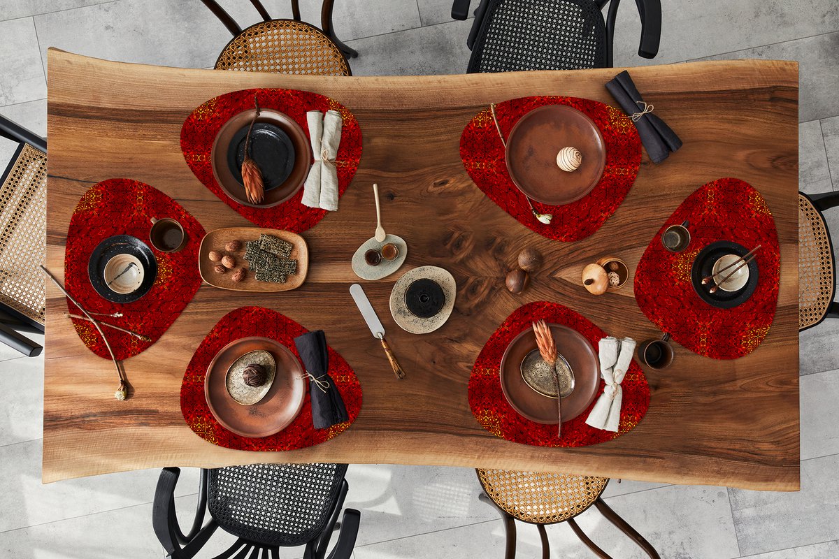 Placemat organisch - Placemats organic - Onderleggers - Patroon - Abstract - Rood - 6 stuks