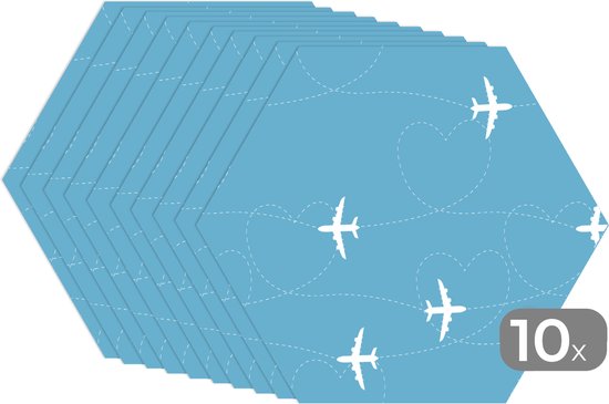 Napperons de table hexagon - Sets de table - Set de table hexagone - Avion - Coeur - Motifs - 10 pièces