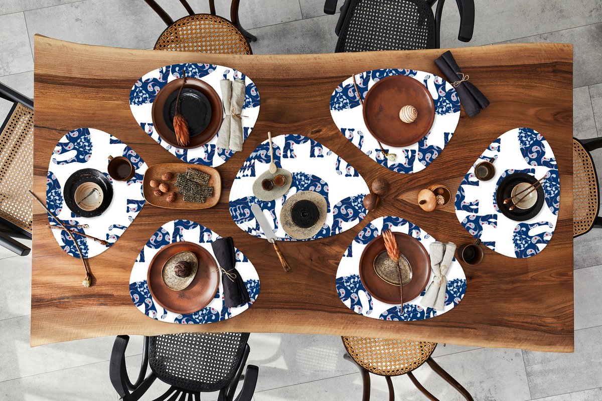 Placemat organisch - Placemats organic - Onderleggers - Olifant - Dier - Patroon - 10 stuks
