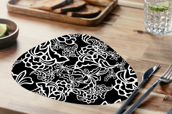 Placemat organisch - Placemats organic - Onderleggers - Patronen - Bloem - Zwart Wit - 10 stuks