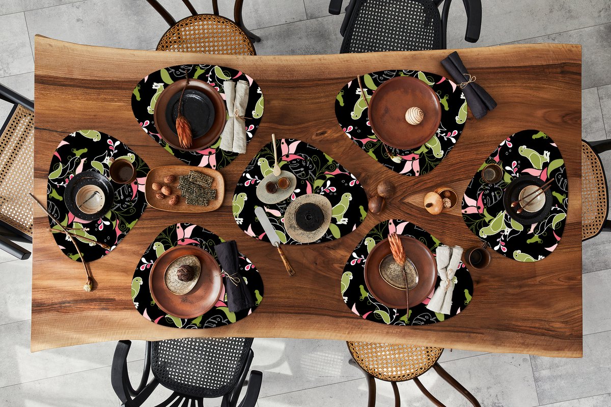 Placemat organisch - Placemats organic - Onderleggers - Jungle - Vogel - Patronen - 8 stuks