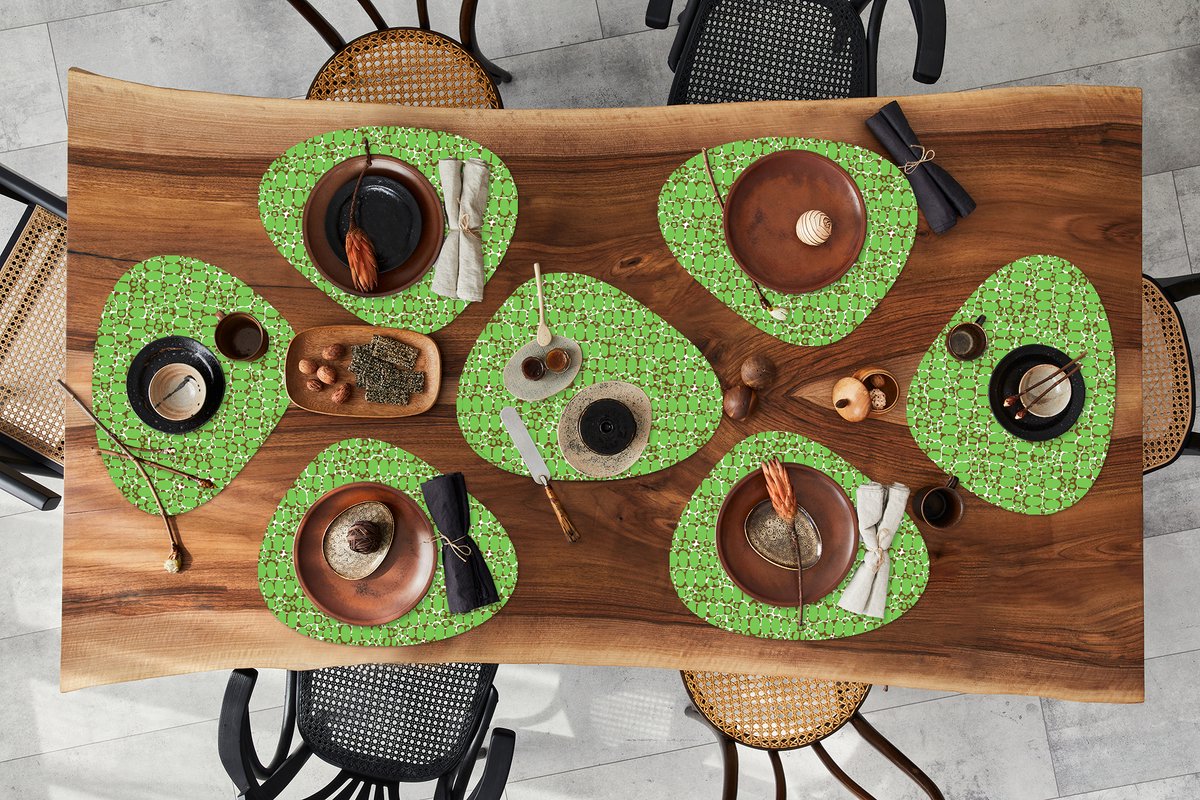 Placemat organisch - Placemats organic - Onderleggers - Krokodil - Structuur - Patronen - Groen - 8 stuks