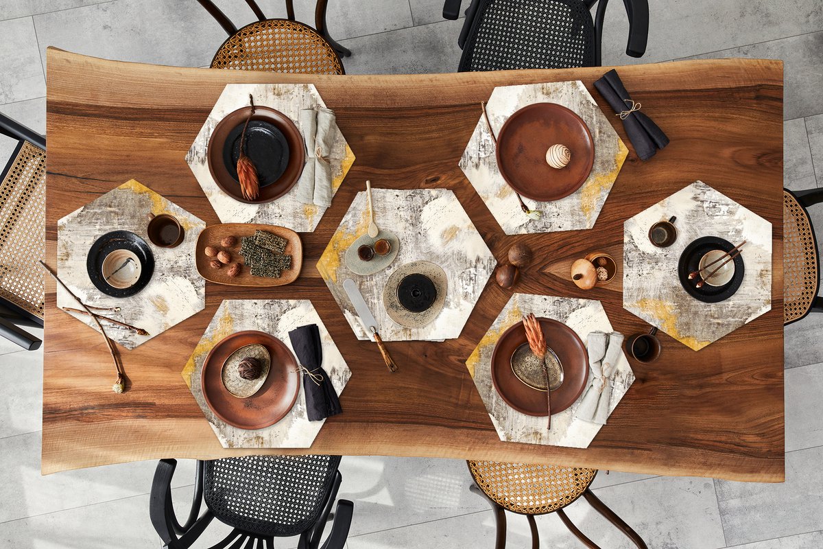 Placemats hexagon - Onderleggers placemats - Placemat zeshoek - Verf - Goud - Geel - 10 stuks