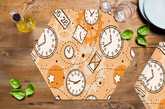 Napperons hexagon - Sets de table - Set de table hexagone - Motifs - Klok - Sablier - 6 pièces