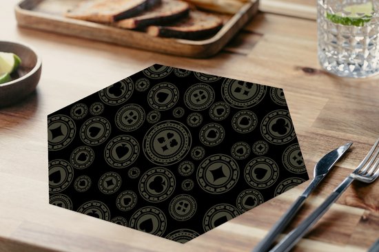 Napperons de table hexagon - Sets de table sets de table - Set de table hexagone - Casino - Poker - Jetons - Motifs - 8 pièces