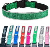Sharon B - glitter halsband - groen - maat L - reflecterend - met neopreen binnenvoering - voor grotere honden