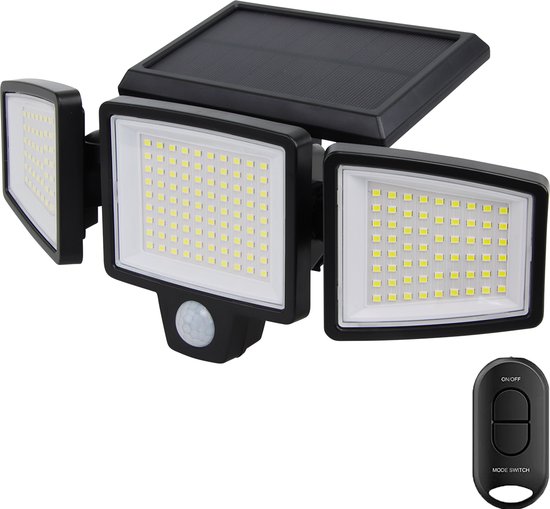 Auronic Solar Buitenlamp met Bewegingssensor - Wandlamp met Sensor - Zonne-energie - 210 LED's - IP65 - Zwart