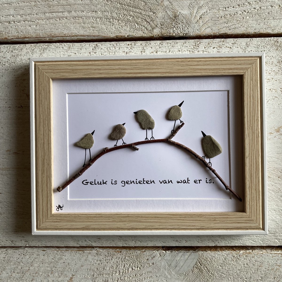 Schilderijtje 3D. Geluk is genieten van wat er is. 16 x 21 cm.
