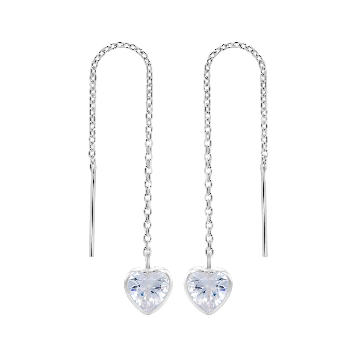 Ear Jewels - zilveren chain oorbellen - hart met kristal