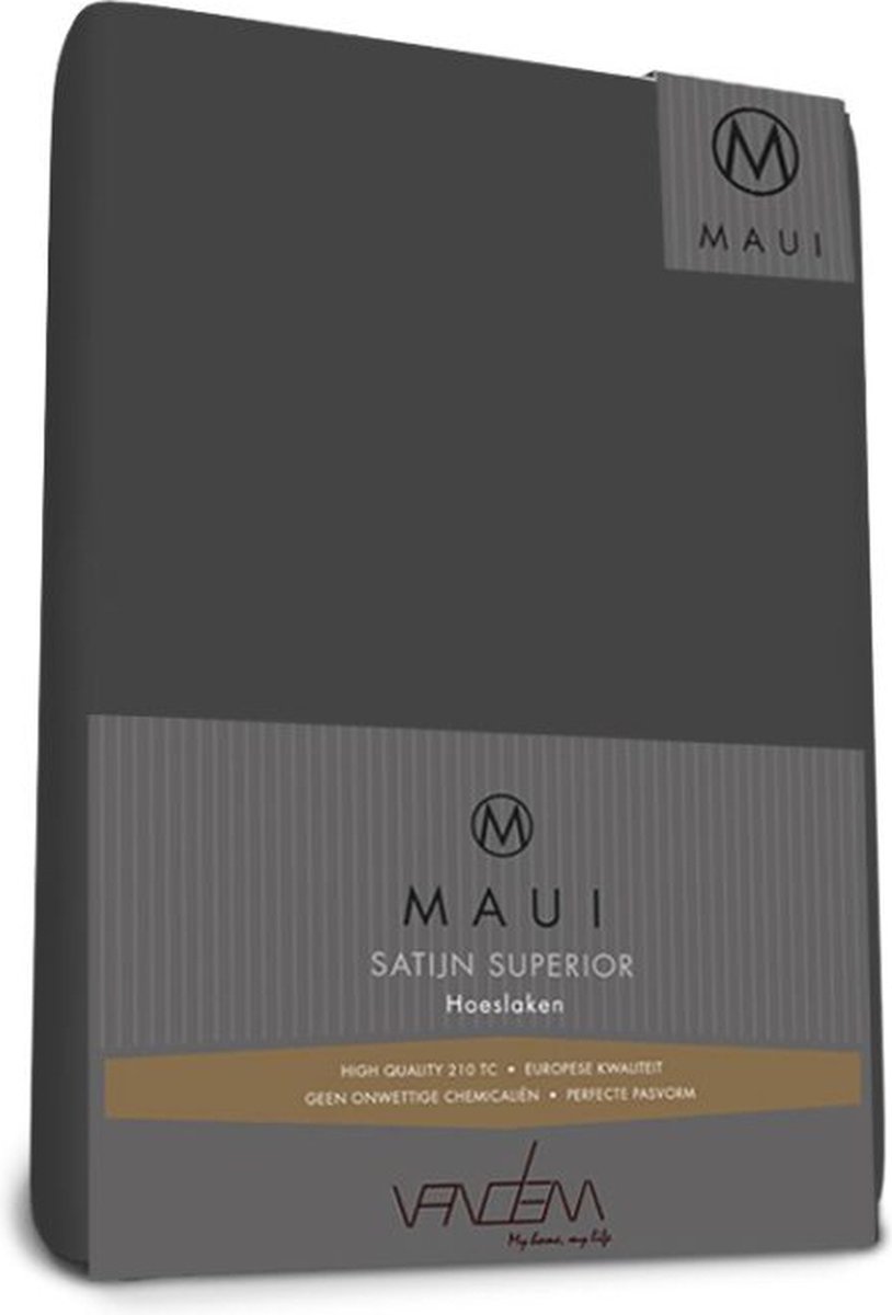 Maui - Van Dem - satijn hoeslaken de luxe 80 x 200 cm antra
