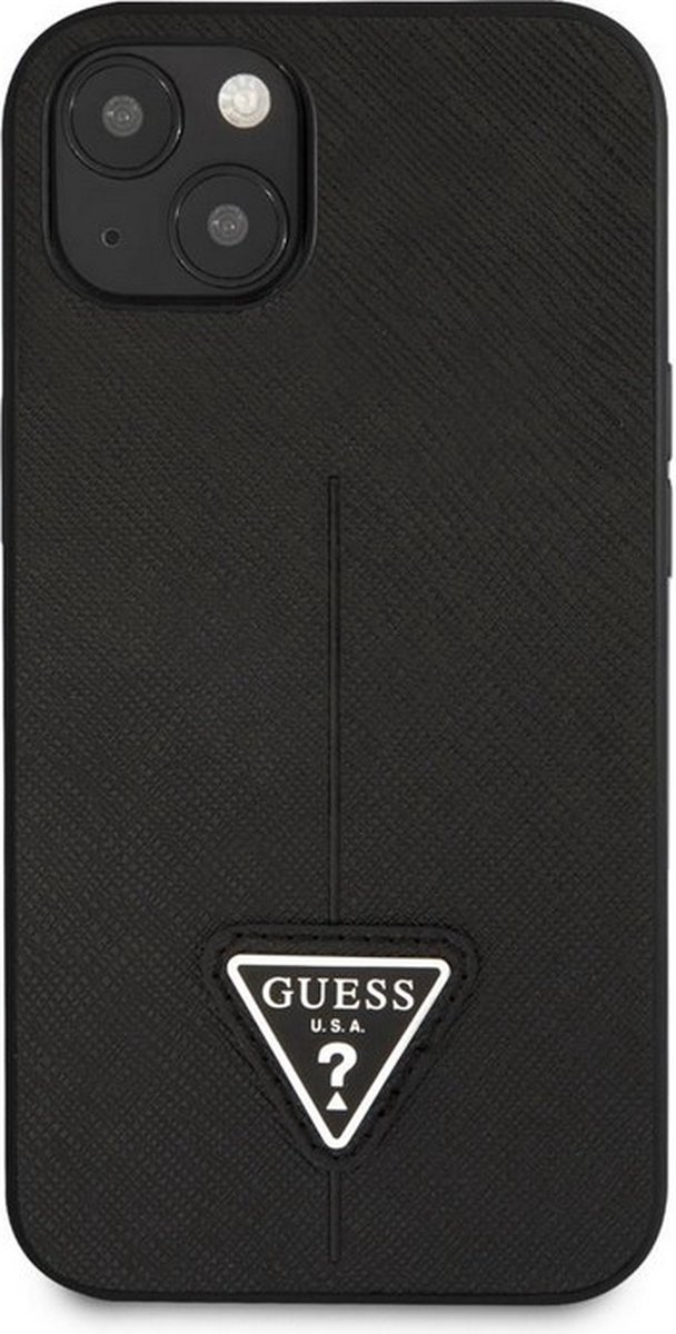Guess Saffiano Triangle Back Case - Geschikt voor Apple iPhone 13 (6.1") - Zwart