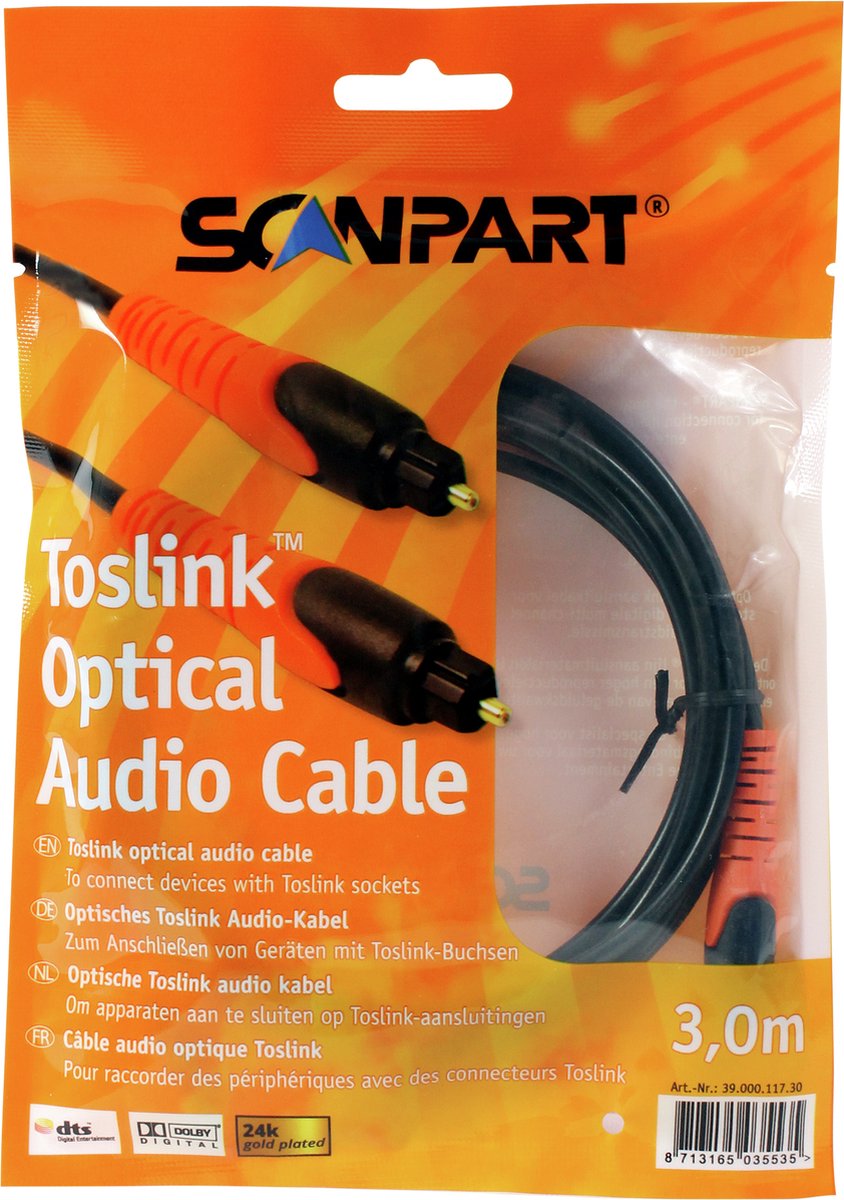 Scanpart digitale optische kabel 3 meter - Voor soundbar en interactieve TV - Toslink kabel - Universeel