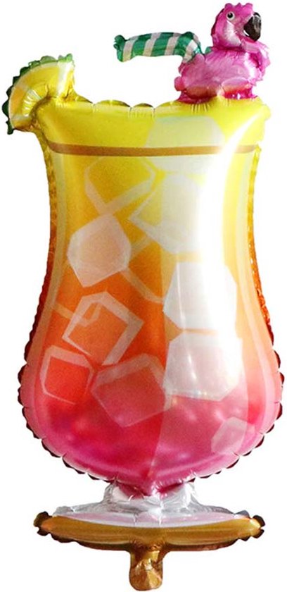 DW4Trading Folieballon Cocktail Glas met Flamingo - Feesten en Partijen - 39x76 cm - Roze