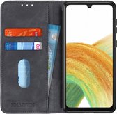 KHAZNEH Hoesje Retro Wallet Book Case Zwart Geschikt voor Samsung Galaxy A33