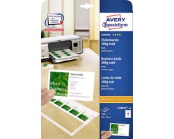 Visitekaartjes Avery 85x54mm 200gr wit 10 vel 10 kaarten per vel