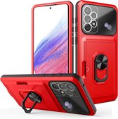 Hoesje geschikt voor iPhone 12 Pro Max - Backcover - Pasjeshouder - Shockproof - Ringhouder - Kickstand - Extra valbescherming - TPU - Rood