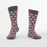 Sockston Socks - 2 paren -Skull Pattern Red Grey Lines Socks - Grappige Sokken - Vrolijke Sokken