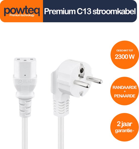 Powteq - 50 cm premium stroomkabel - Eurostekker naar C7 - Zwart - Tot 2.5 ampère