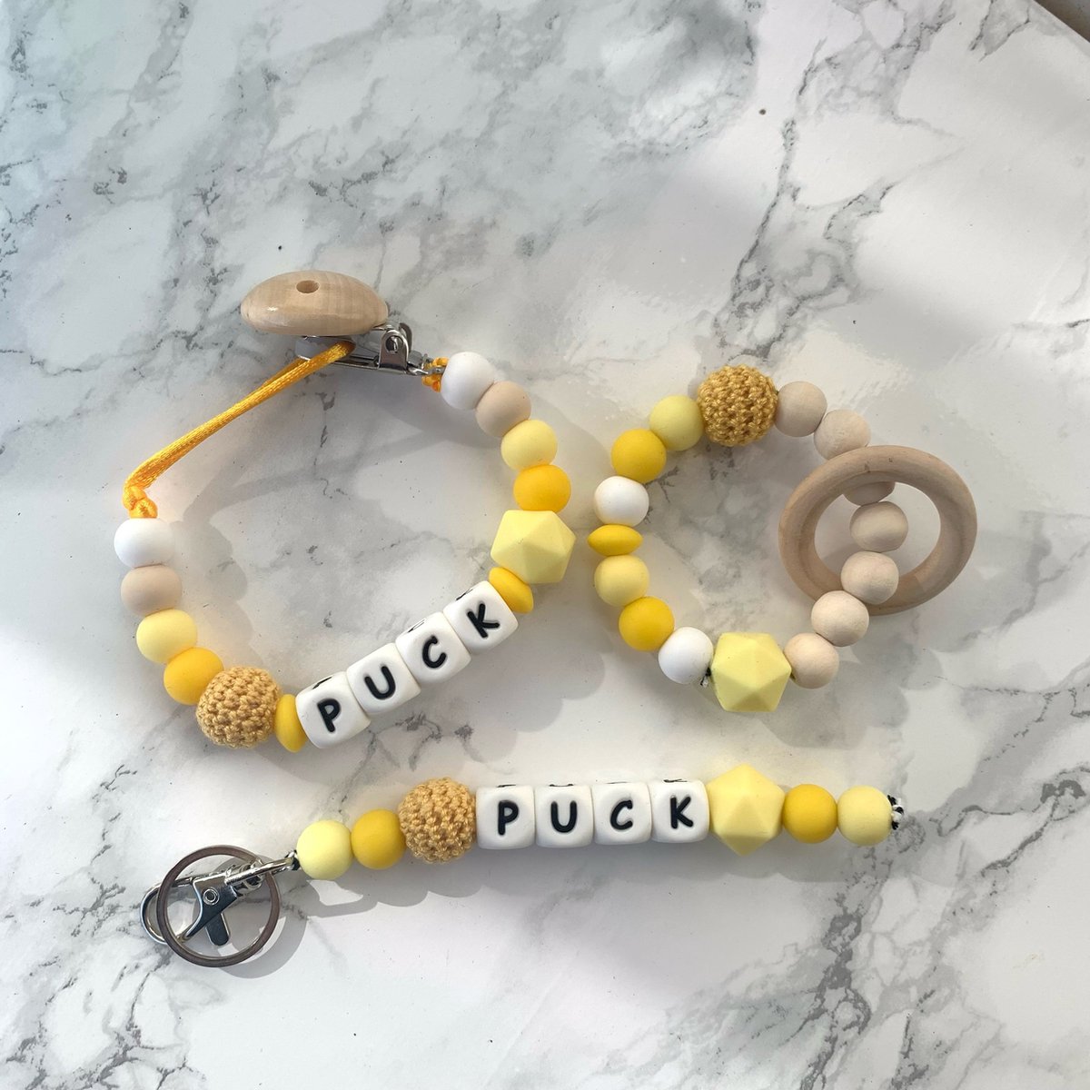 Goedkoopste Giftset baby - geel - gepersonaliseerd - verschillende kleuren