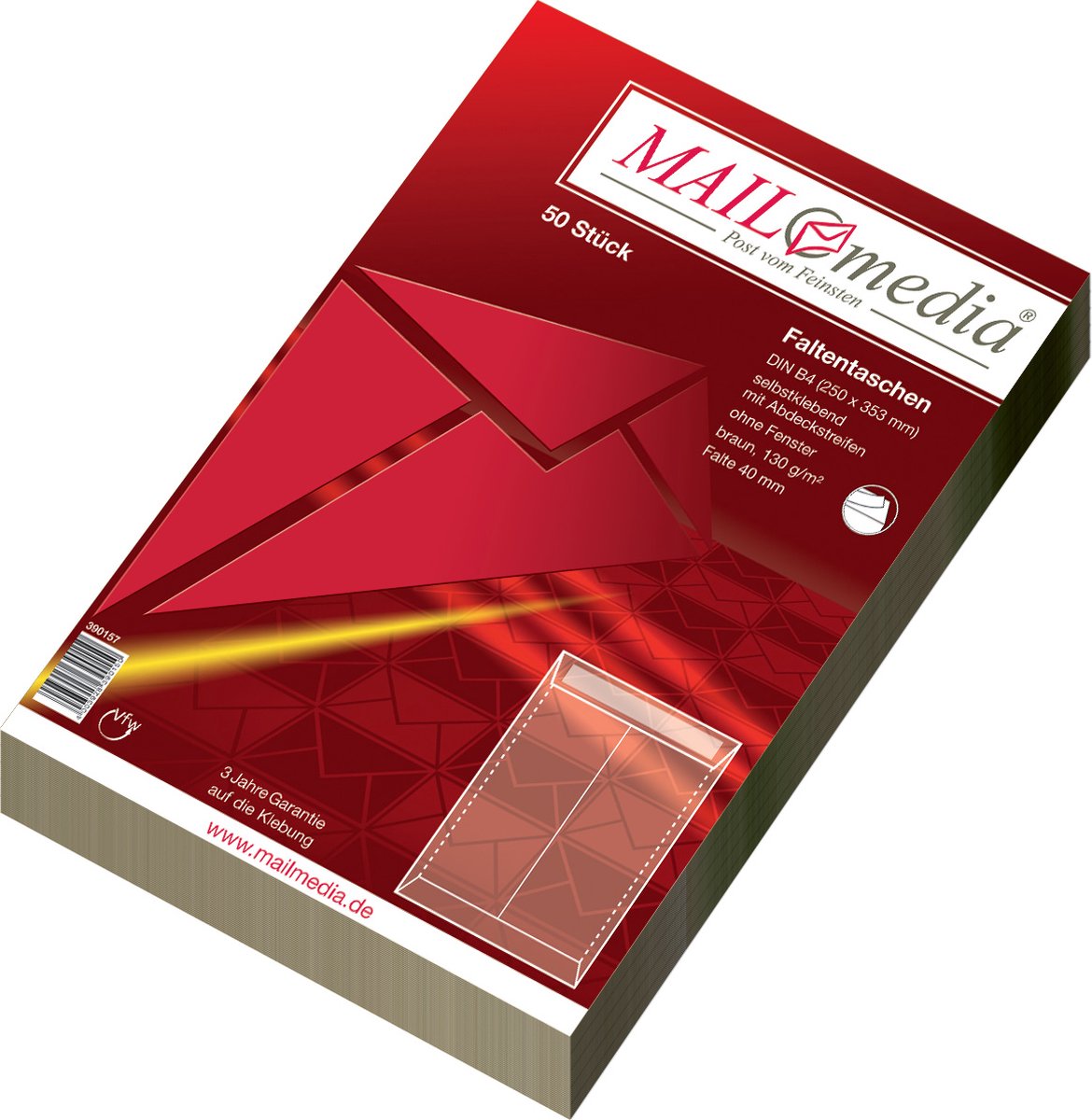 MAILmedia Geplooide enveloppen B4 - Natron bruin - 40mm - geen venster