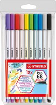 STABILO Pen 68 Brush - Premium Brush Viltstift - Met Flexibele Penseelpunt - Etui Met 10 Kleuren