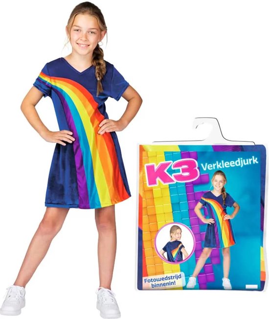 K3 verkleedkleding - Regenboogjurkje blauw 3/5 jaar - maat 116