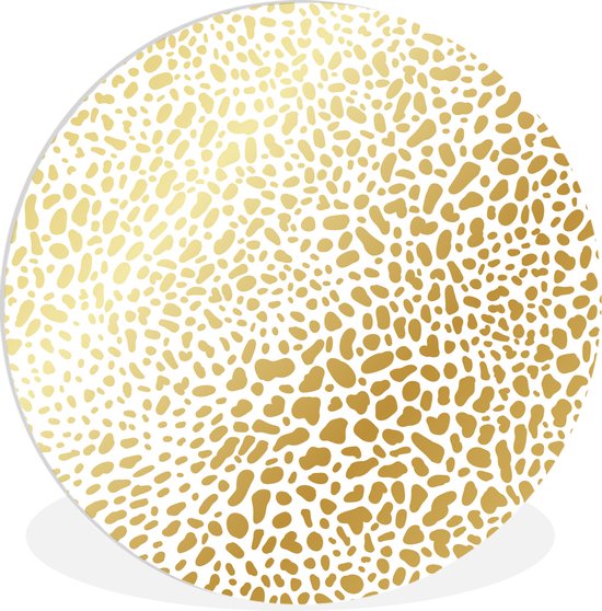 WallCircle - Wandcirkel ⌀ 90 - Panterprint - Goud - Wit - Ronde schilderijen woonkamer - Wandbord rond - Muurdecoratie cirkel - Kamer decoratie binnen - Wanddecoratie muurcirkel - Woonaccessoires