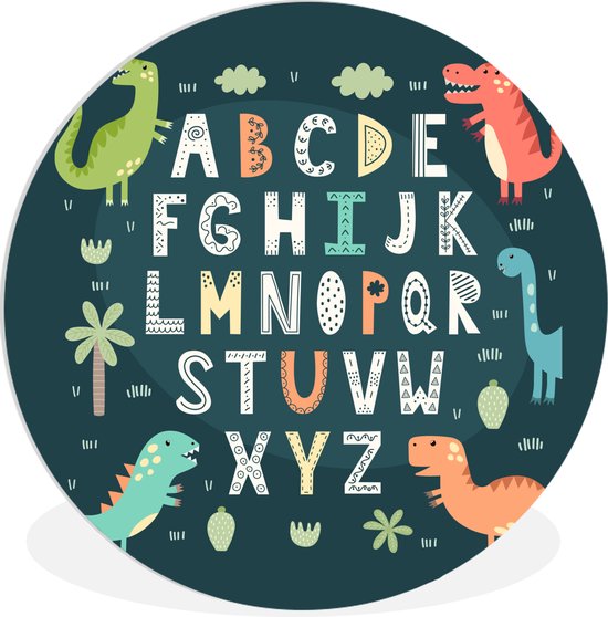 Illustration alphabet décorée de dinosaures Plaque murale en plastique - ⌀ 150 cm - peinture ronde - impression photo sur cercle mural en plastique (forex) / cercle vivant / (décoration murale)