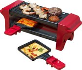 Bestron Mini Raclette, Gourmetstel voor 1 tot 2 personen, incl. 2 pannen & 2 houten spatels, met antiaanbaklaag, 350W, kleur: rood/zwaart